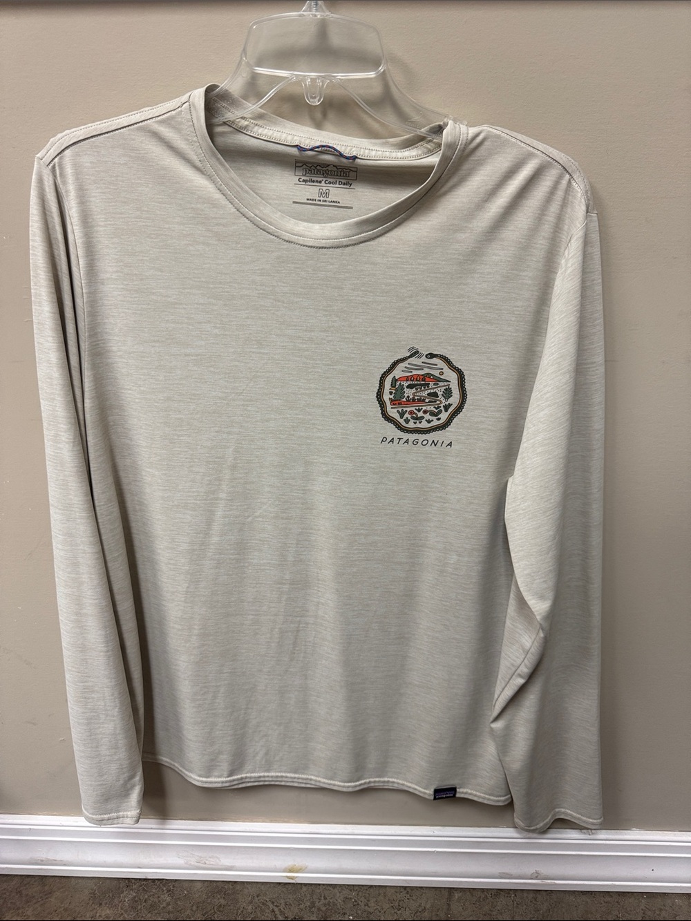 NWOT Patagonia Long-Sleeve Crewneck Shirt - Light Cream with Multicolor Logo
